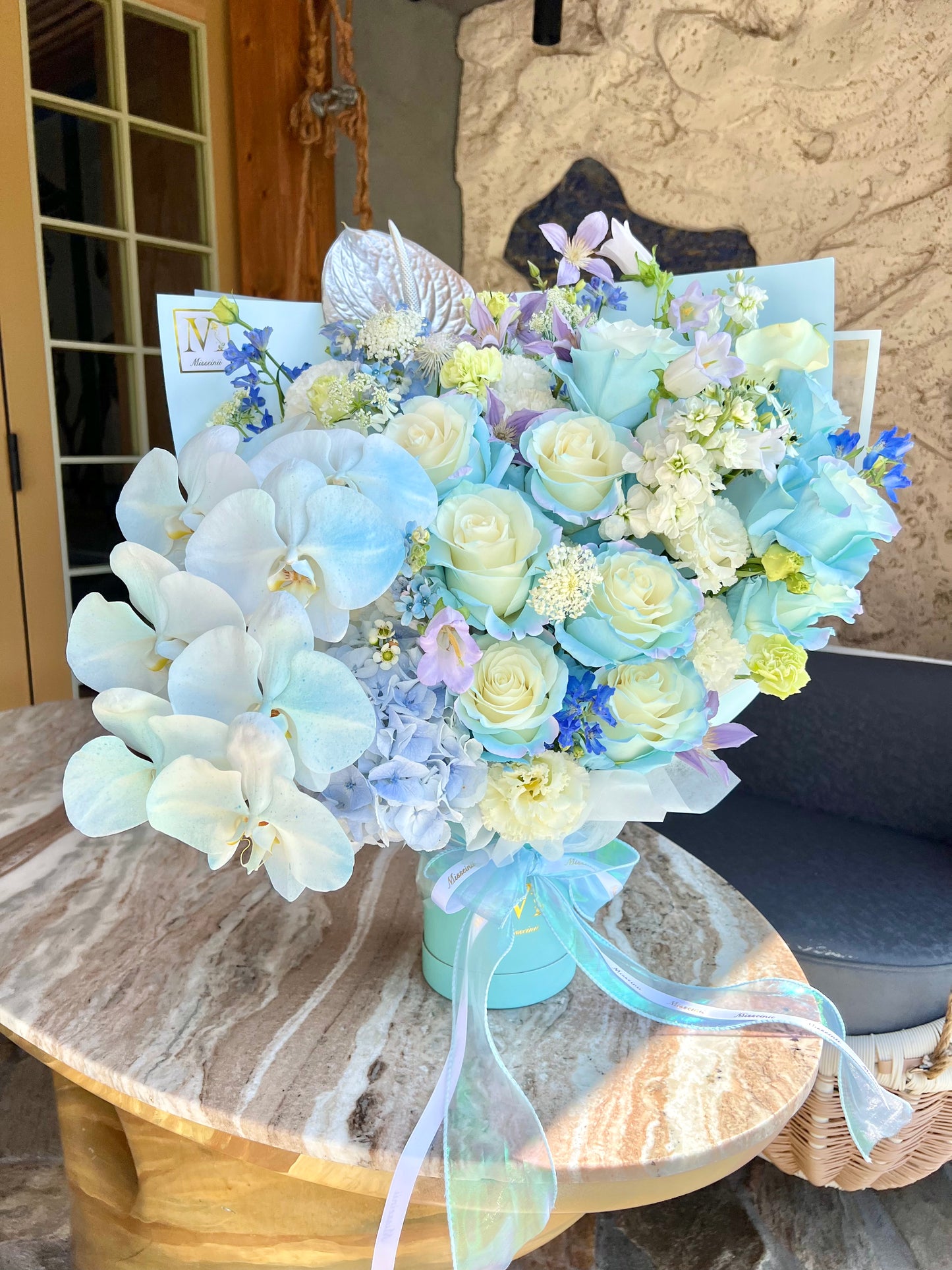 Blue Angel - Ecuadorian Rose Hydrangea Orchid Bouquet