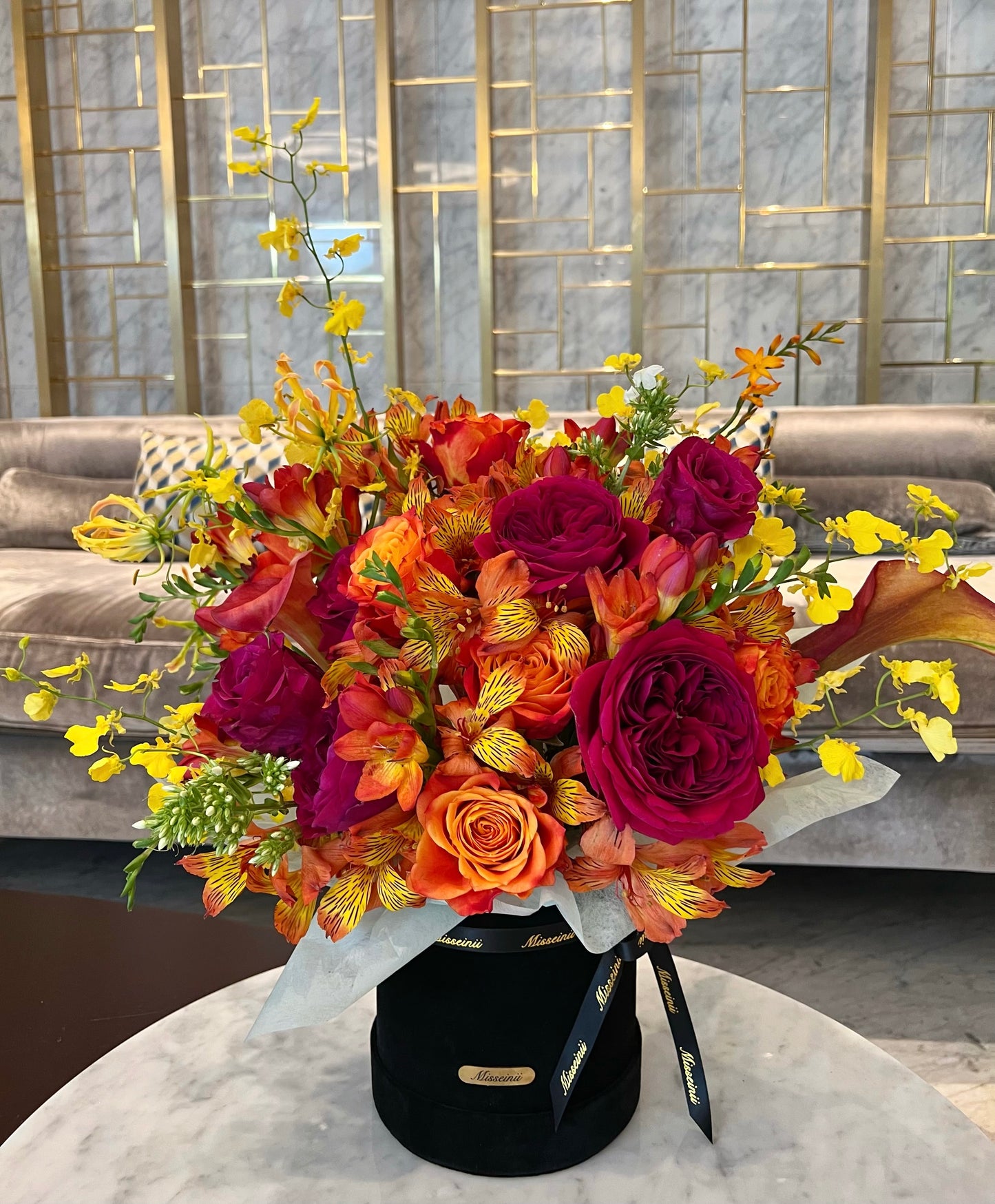 Eleanor - Orange Purple Garden Rose Freesia Bouquet