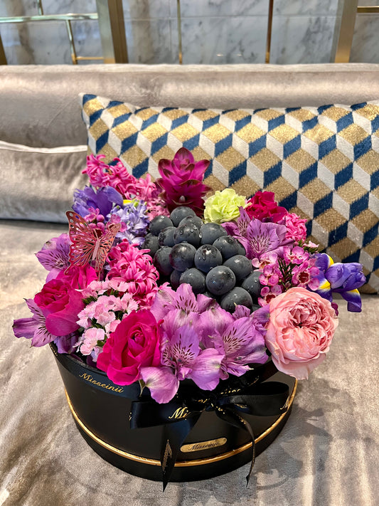 Premium Purple Flowers & Fruit Box