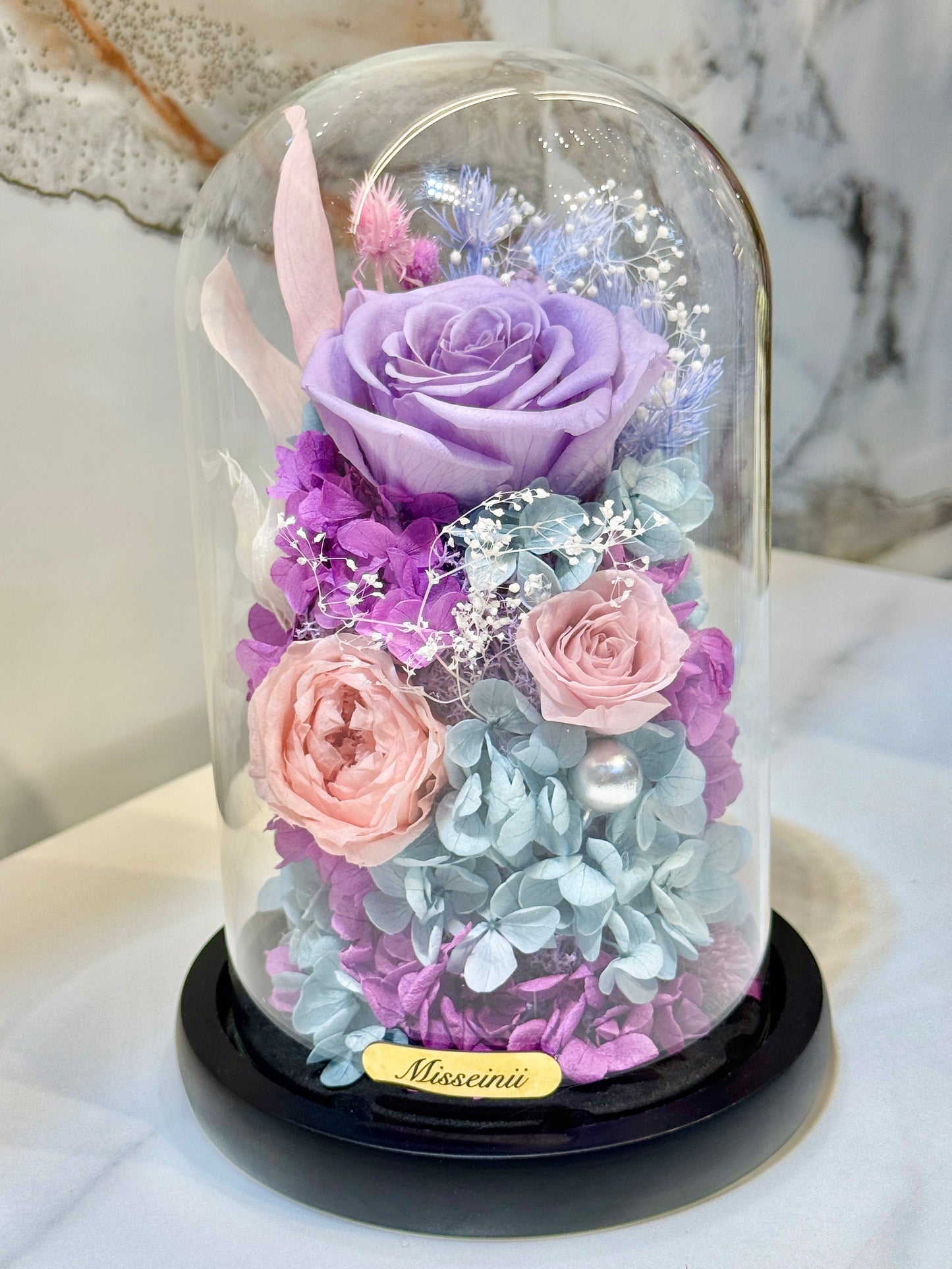 Purple Peach Preserved Rose in Glass