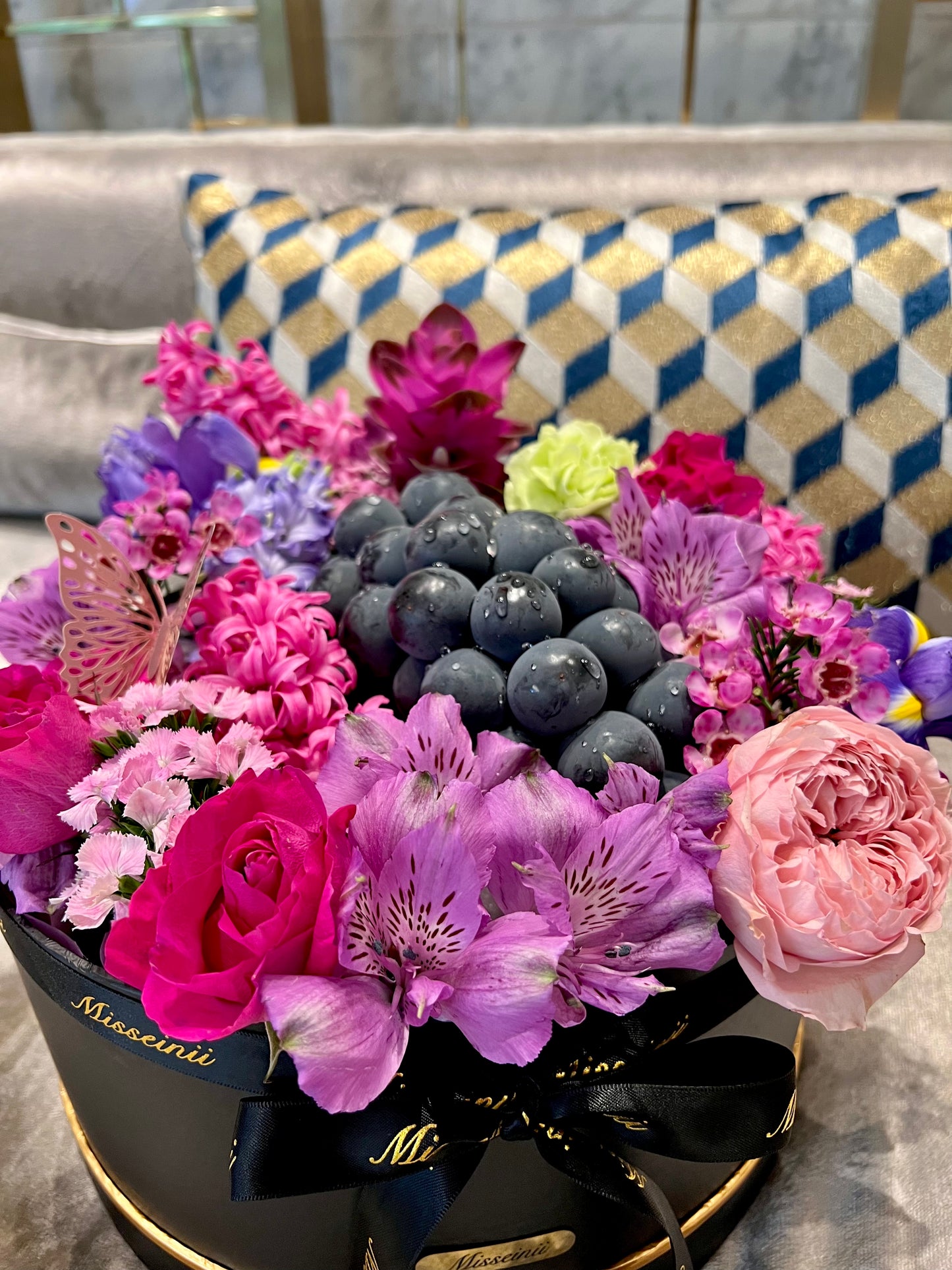 Premium Purple Flowers & Fruit Box