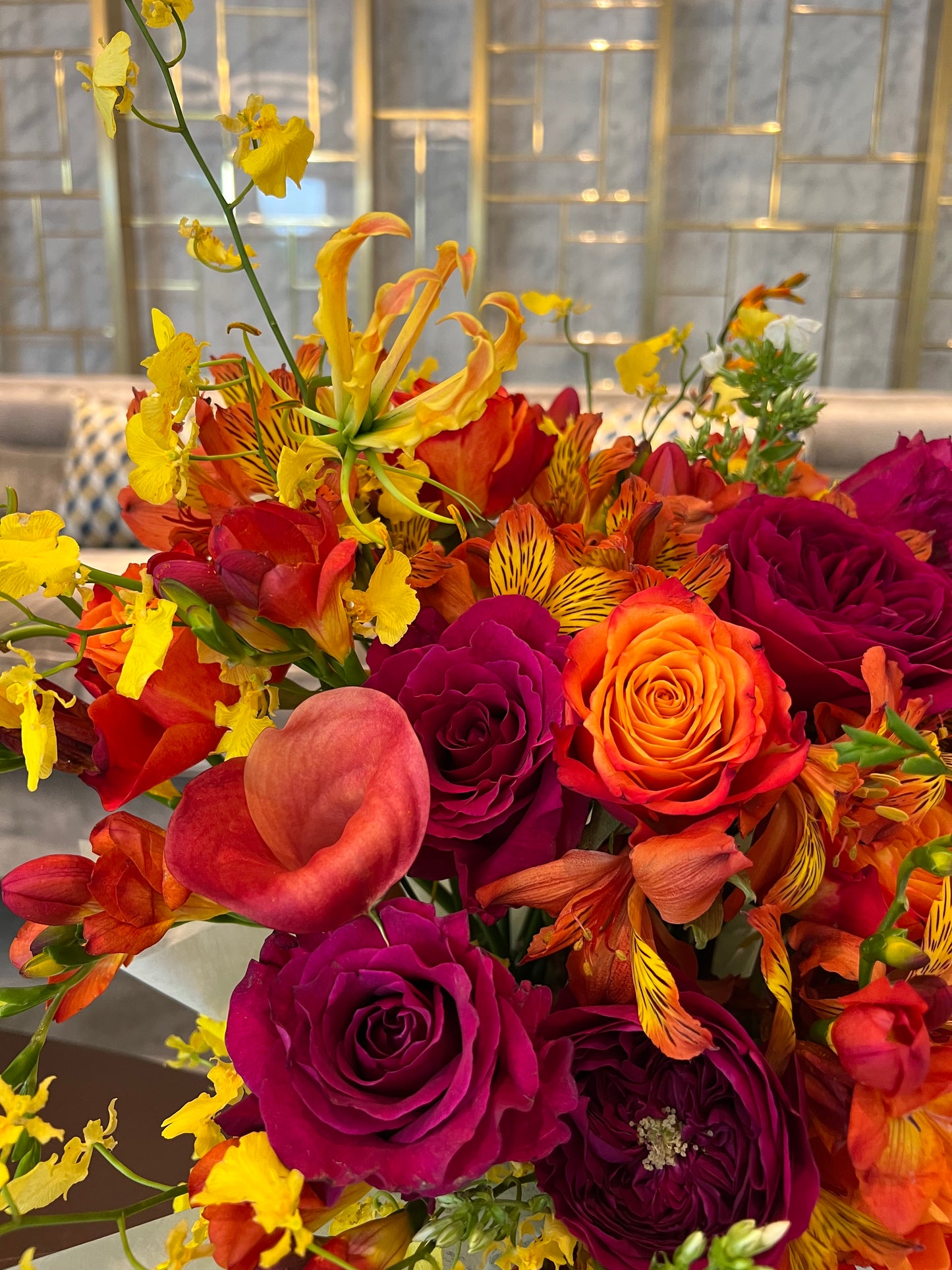 Eleanor - Orange Purple Garden Rose Freesia Bouquet