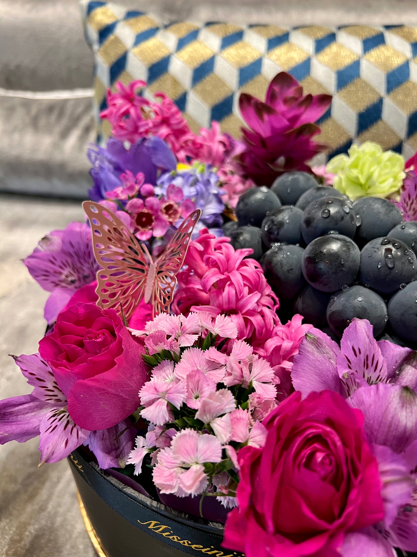 Premium Purple Flowers & Fruit Box