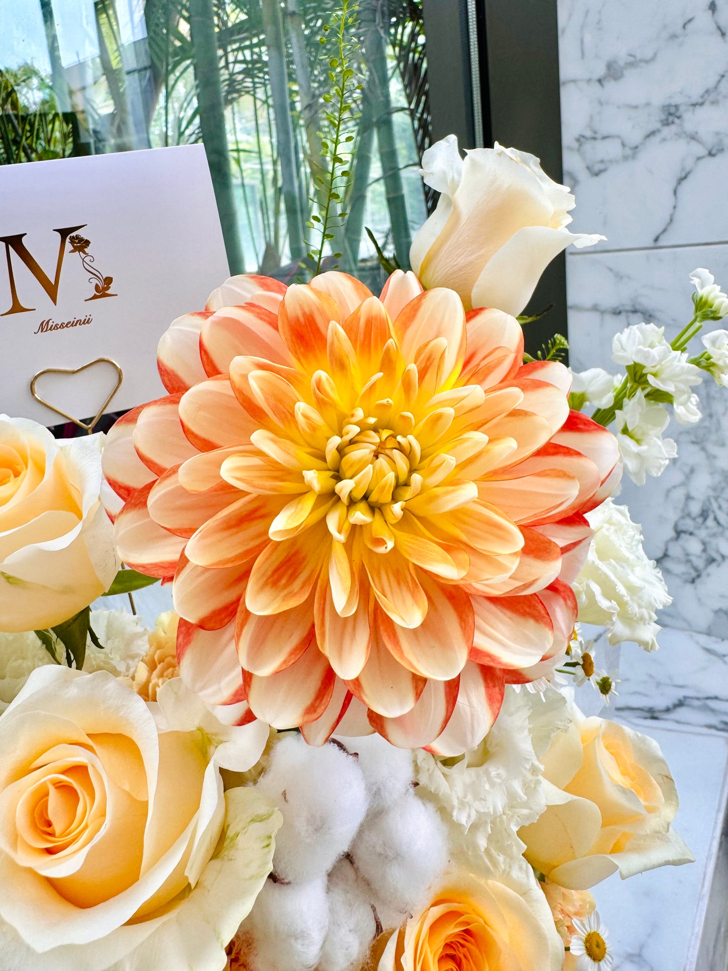 Amber - Orange Japanese Dahlias & Ecuadorian Roses