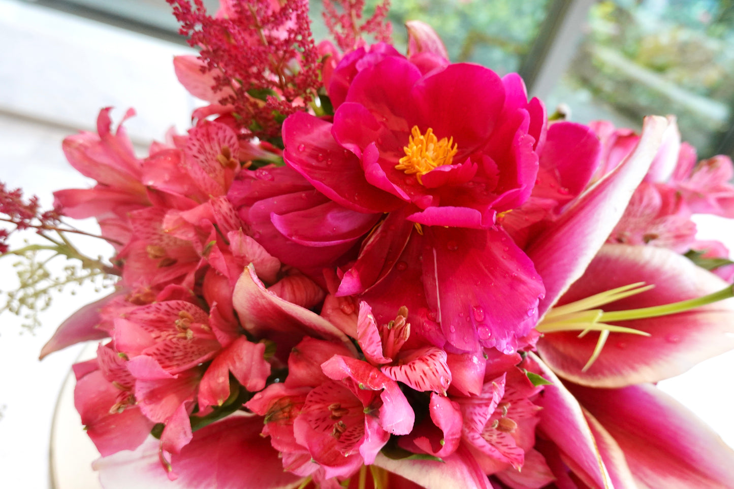 Red Peony Lily Flowers Arrangement