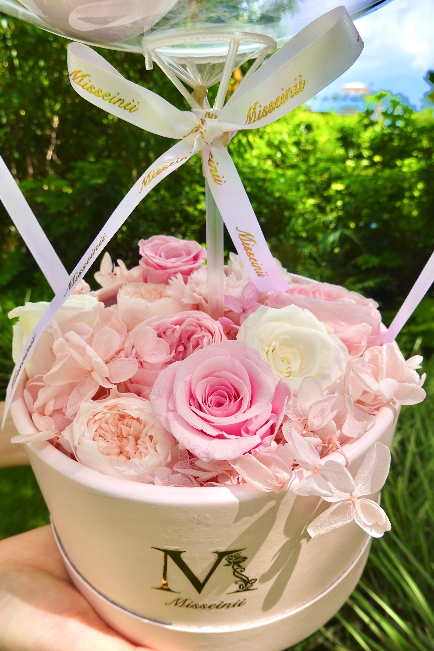 Preserved Rose Flower Box with Balloon - Pink