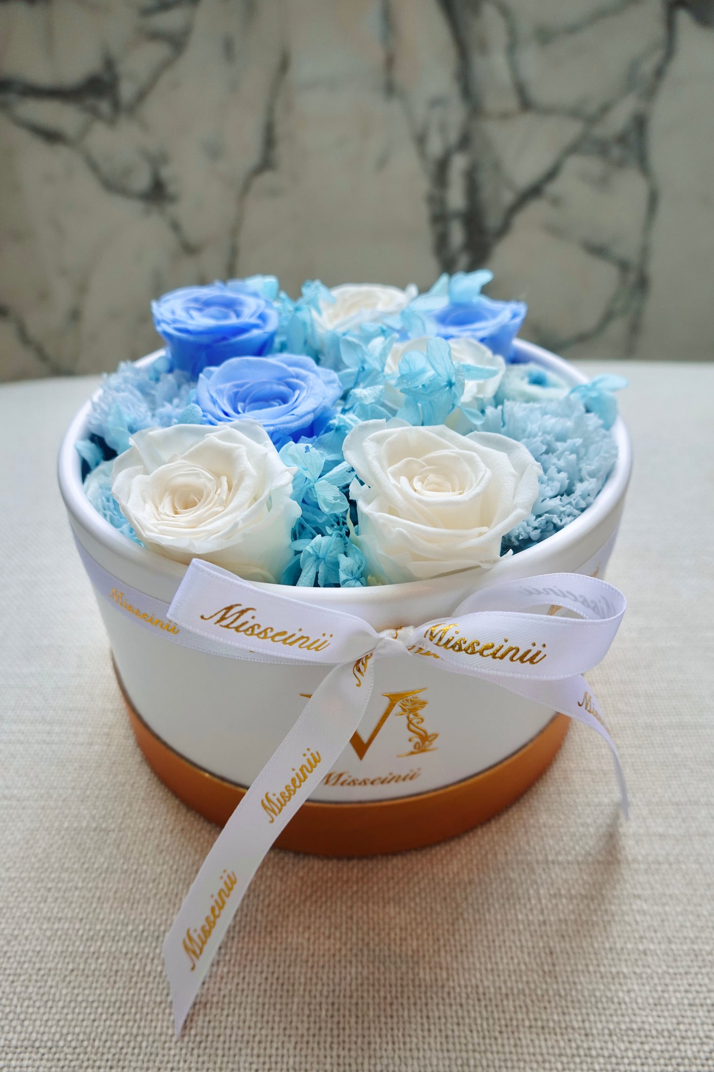 Preserved Rose Flower Box with Balloon - Blue