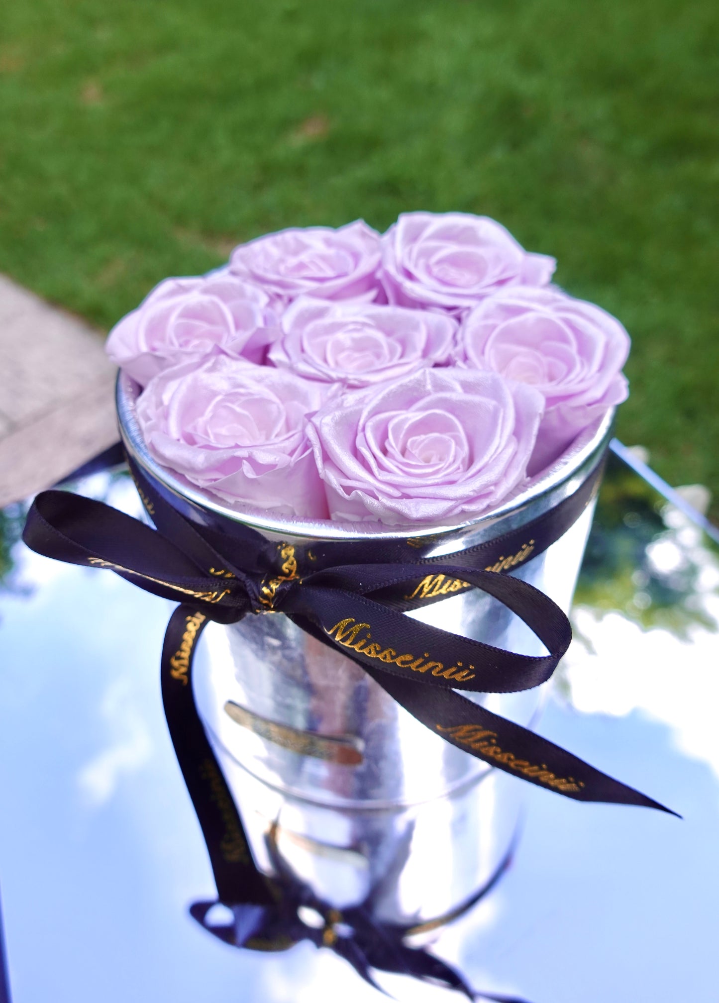 Metallic Lilac Preserved Rose Box