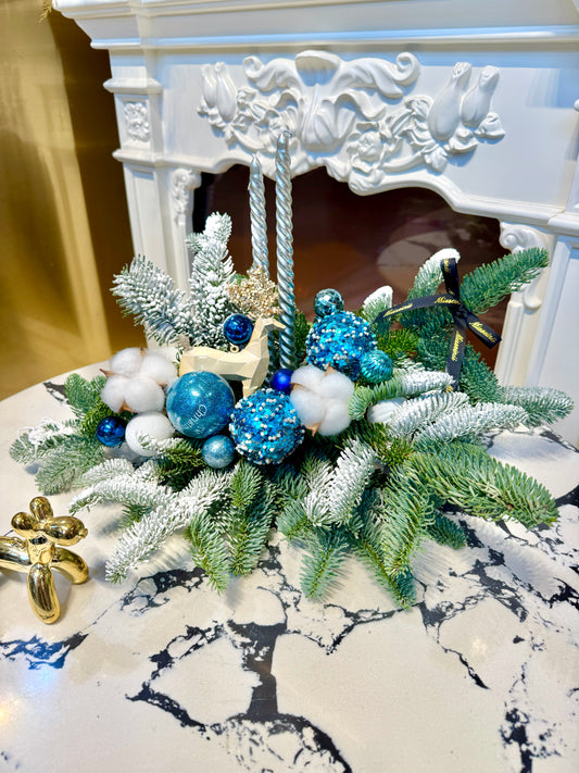 Blue Christmas Centerpiece with Candles