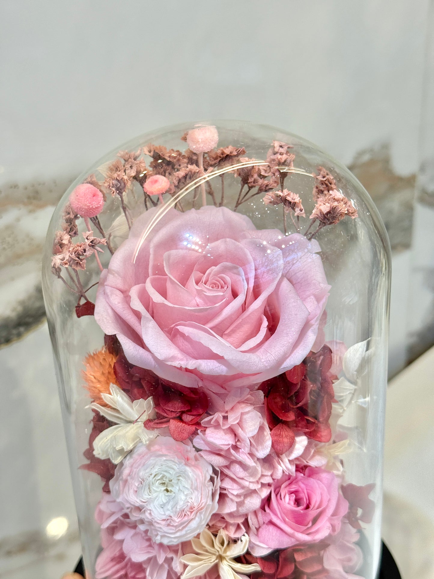 Pink Preserved Rose in Glass
