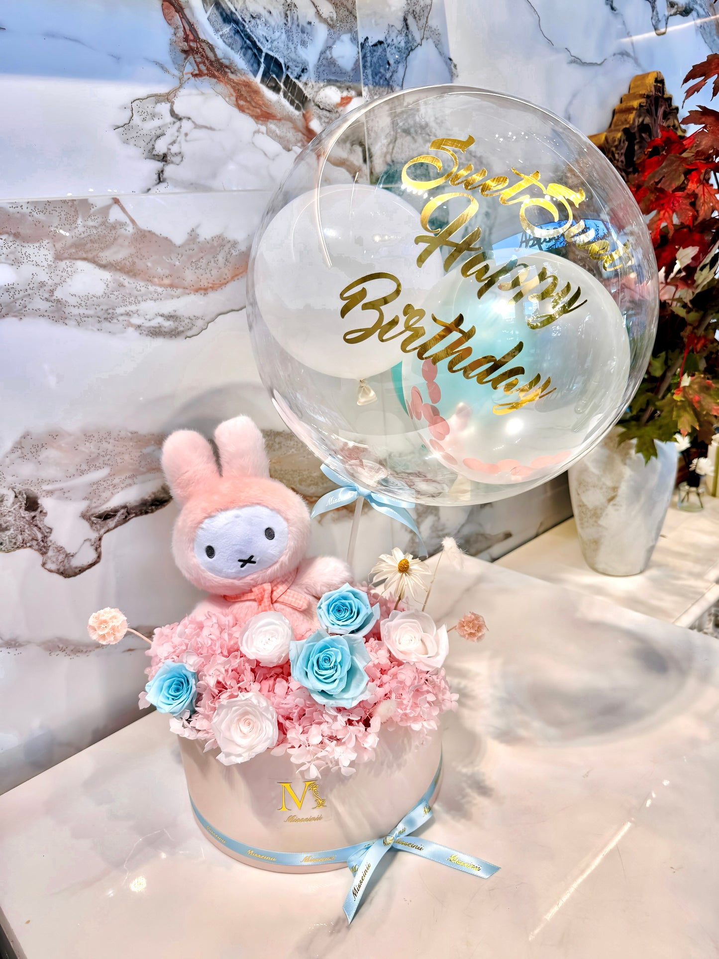 Miffy Preserved Flower Box (Light Pink & Blue)