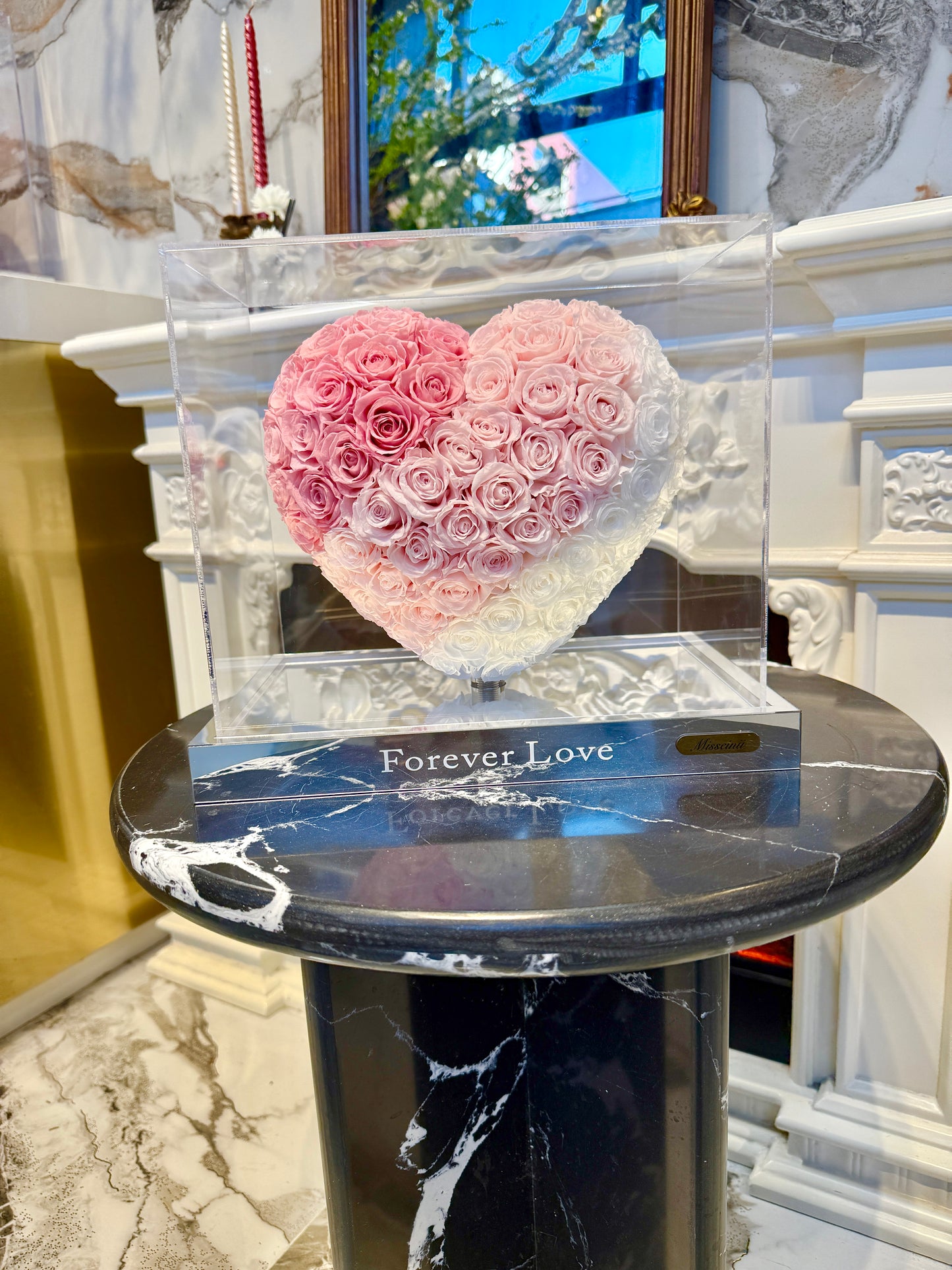 3D Gradient Pink Heart Shaped Preserved Rose Box