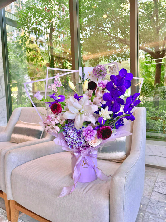 Evolet - Purple Flower Box (Vanda, Double Lilies, Hydrangea, Iris)