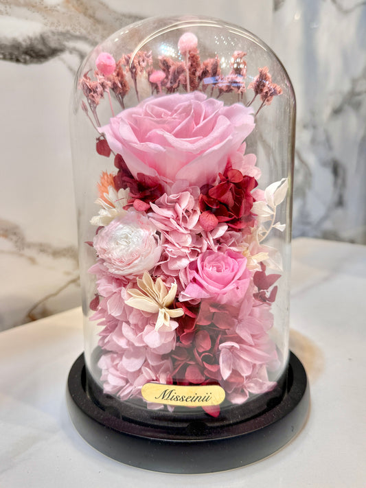 Pink Preserved Rose in Glass