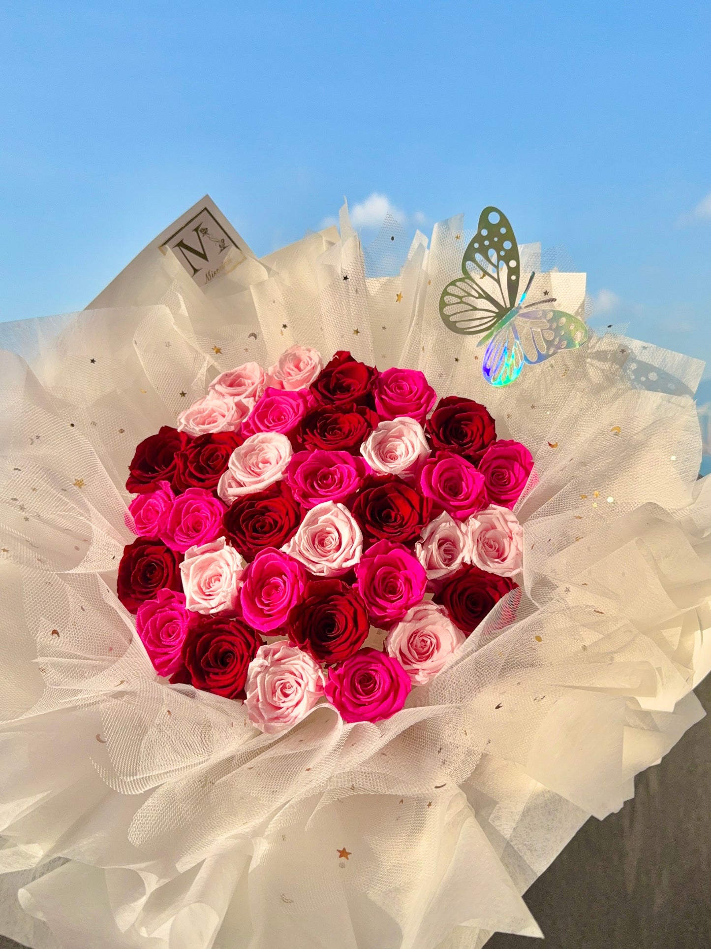 Pink & Red Mix Preserved Roses Bouquet