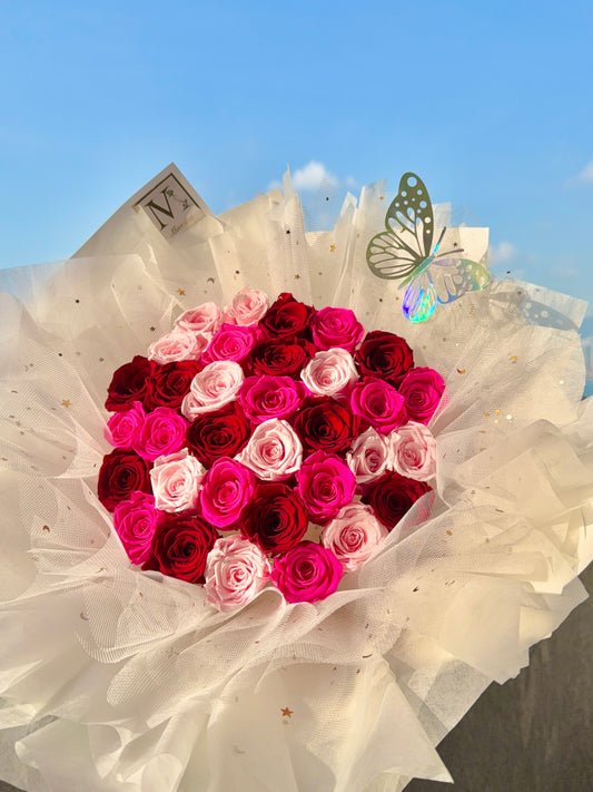 Pink & Red Mix Preserved Roses Bouquet