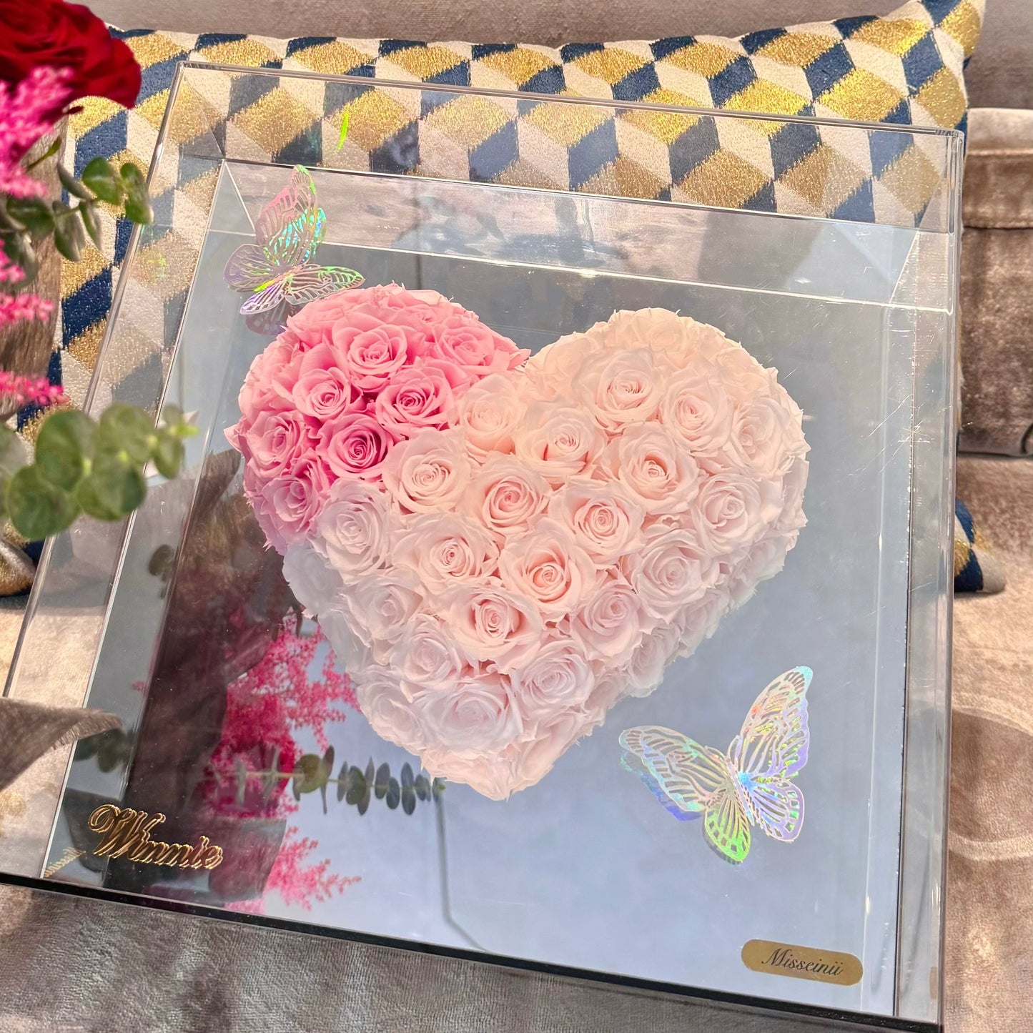 Gradient Pink Heart Shaped Preserved Rose Box