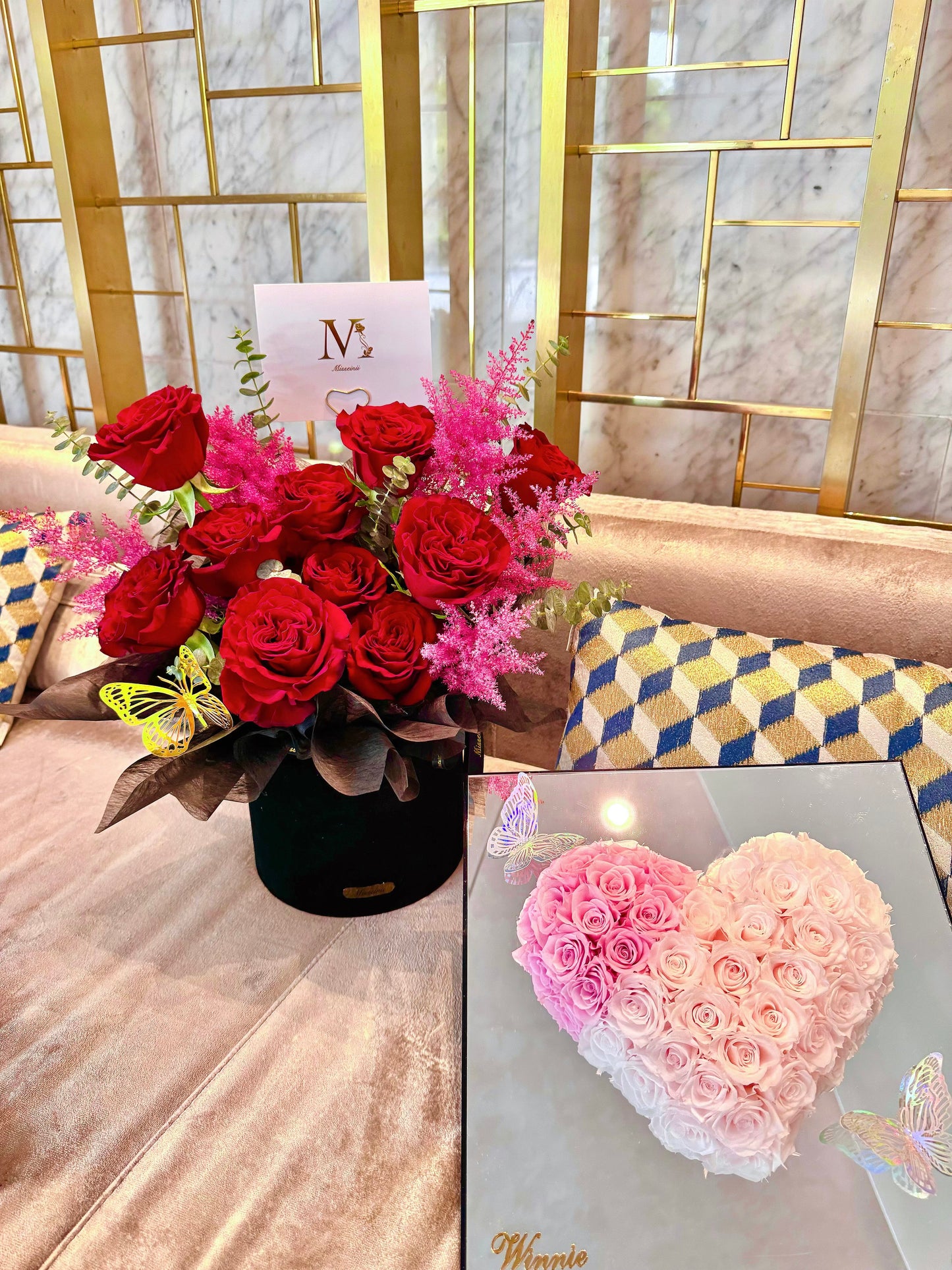 Gradient Pink Heart Shaped Preserved Rose Box