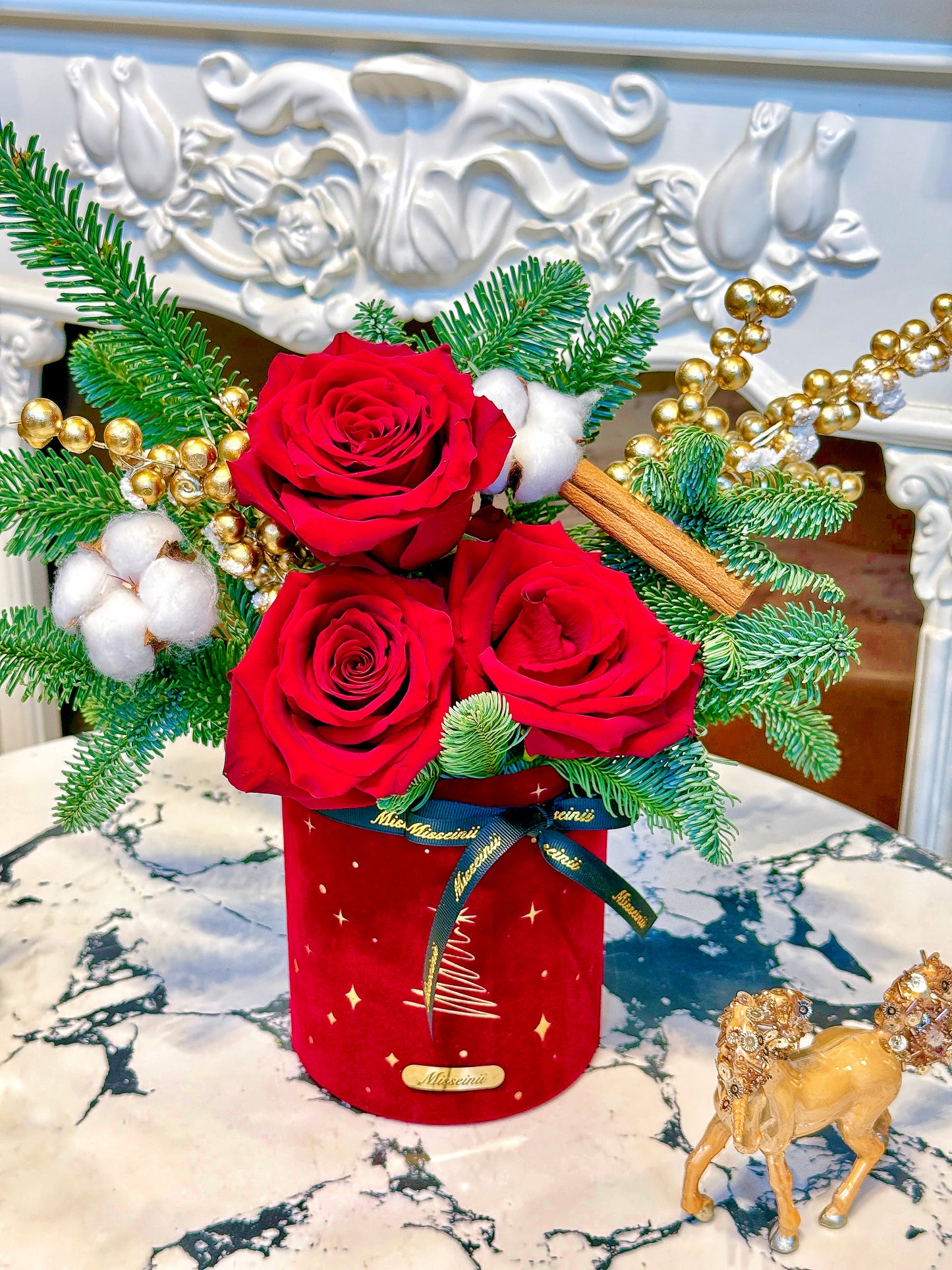 Noble Red Christmas Rose Gift Box