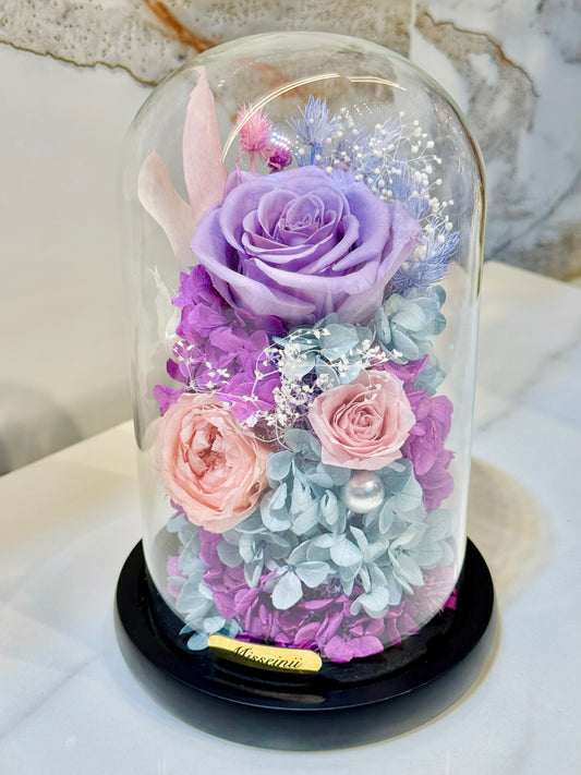 Purple Peach Preserved Rose in Glass