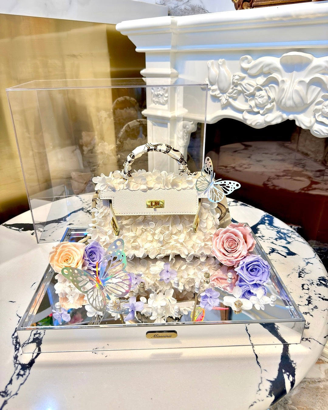 Preserved Flower Handbag (Pink)