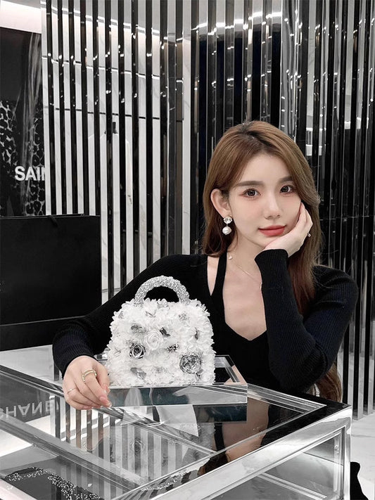 White Preserved Flowers Handbag