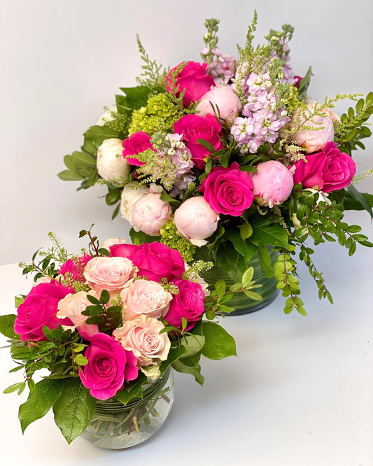 Red Pink Rose & Peonies Mix Flower Arrangement