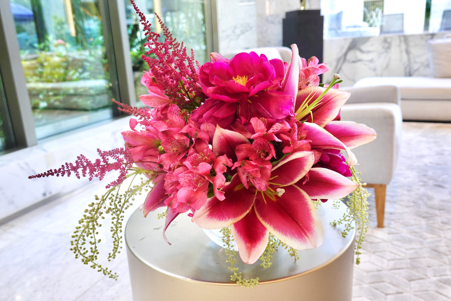 Red Peony Lily Flowers Arrangement